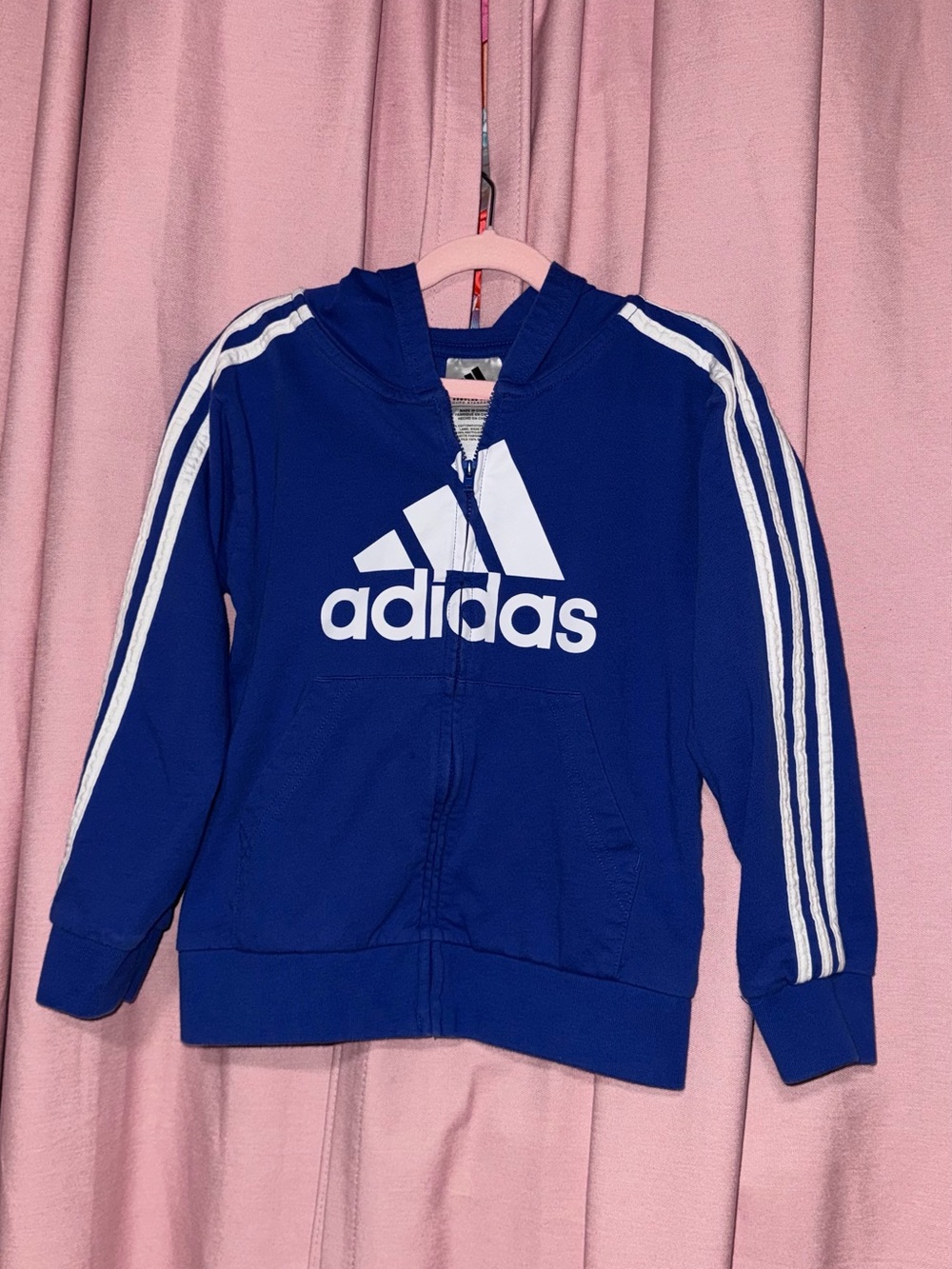 adidas Kids Royal Blue Zip Hoodie with White Logo & Stripes
